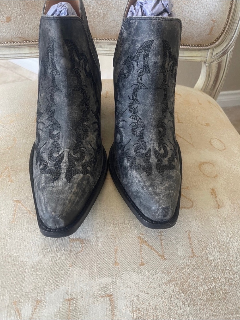 Myra Bag Distressed Black Gray Western Ankle Booties